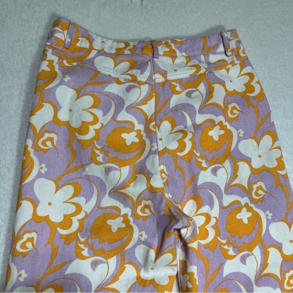 PRINCESS POLLY Jasmina Denim Wide Flare Floral Orange Lavender Size 4 - Picture 5 of 12